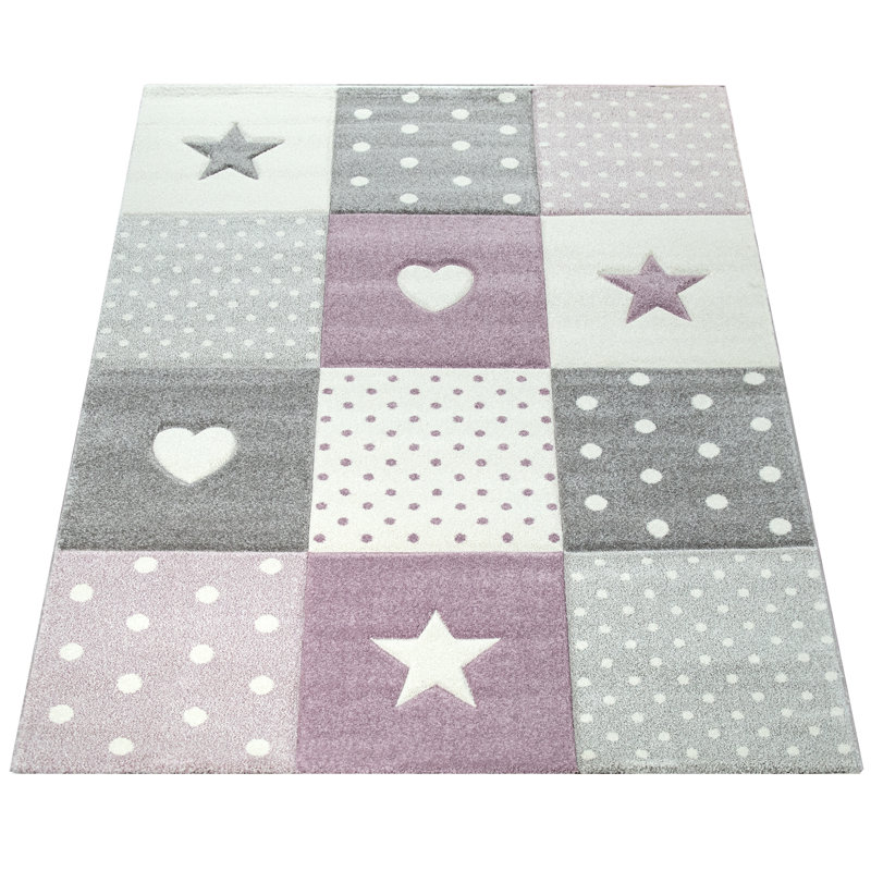 Lewin Geometric Area Rug, Rectangle 5'3" x 7'7", Purple/Gray