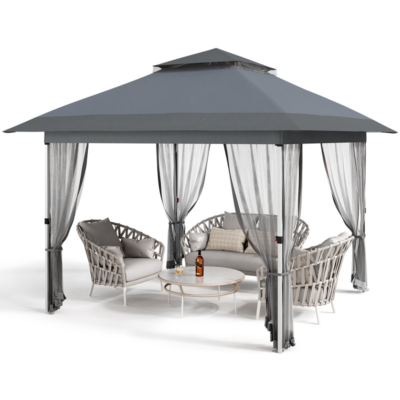 Auvent d'extérieur avec rideaux Gazebo, 11,83 pi x 11,83 pi, Gris