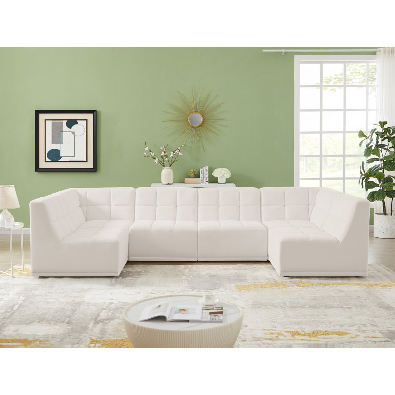 Canapé modulaire en velours Hildick, Velours crème
