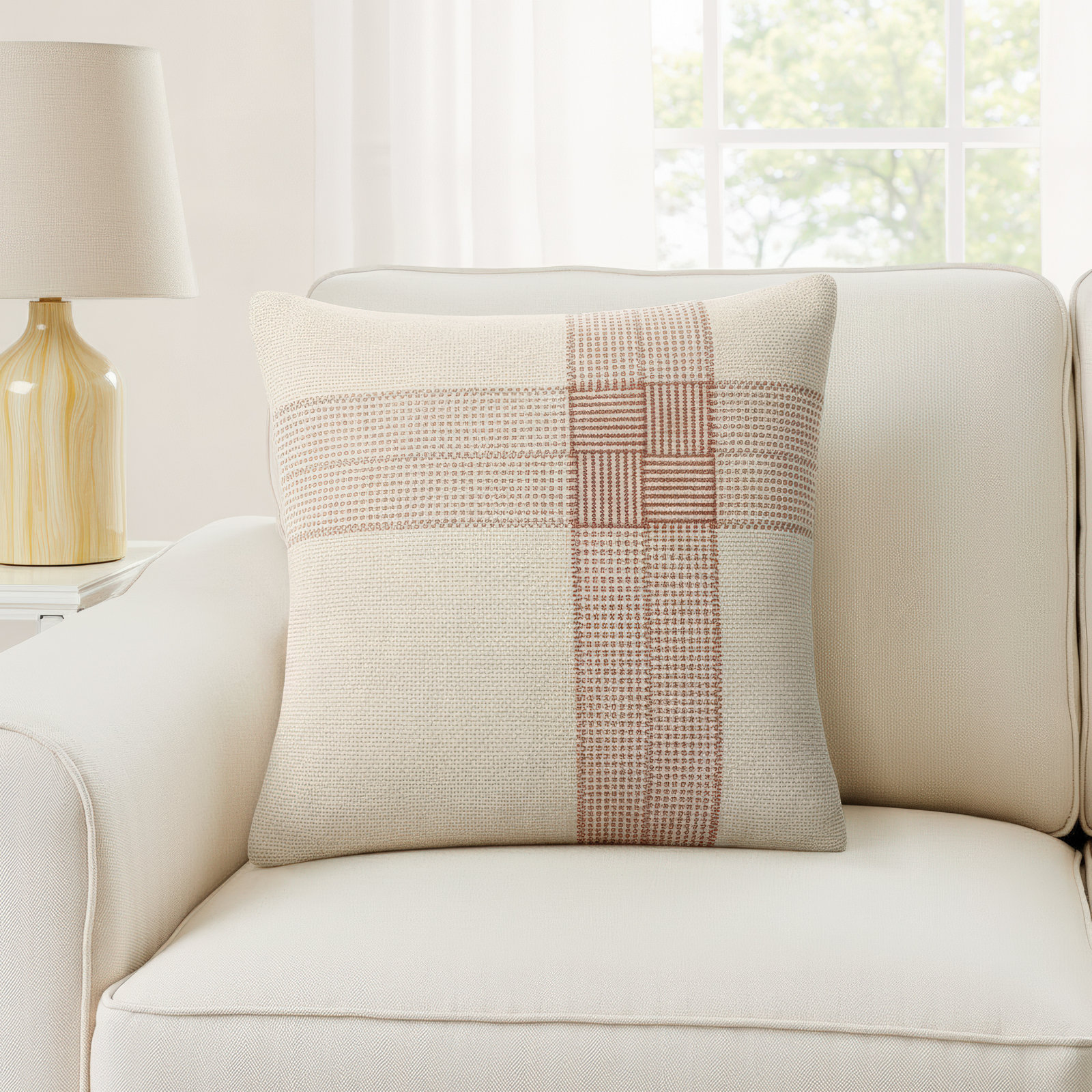 Magnolia Home x Loloi 22" x 22" Cotton Pillow Cover, Cream/Terracotta, Pillow Cover Only - No Insert