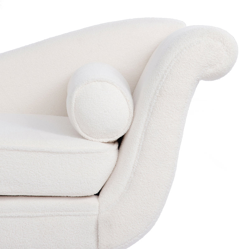 Chaise longue avec accoudoirs à volutes, Bois naturel, Blanc