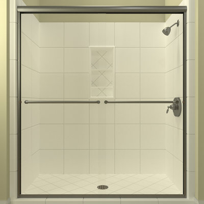 Ese 68'' - 72'' W x 70.38'' H Bypass Semi-Frameless Shower Door with Clear Glass