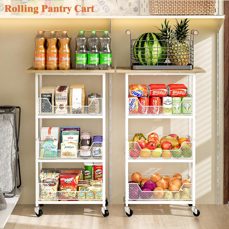 Chariot de cuisine pour micro-ondes avec paniers à fruits, support de table à micro-ondes à 4 niveaux avec rangement