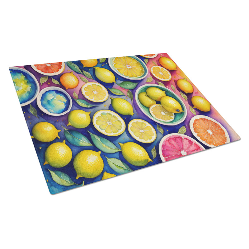 Grande planche à découper en verre avec citrons colorés