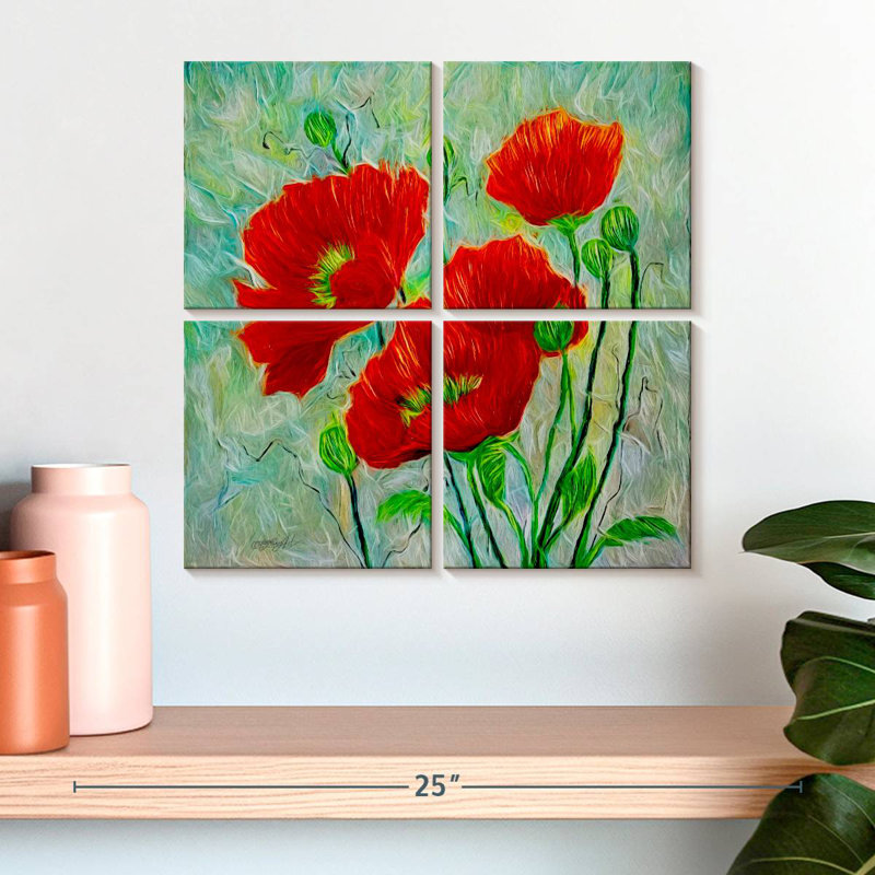 Harnek Red Poppies style contemporain, H 18 po x l 18 po