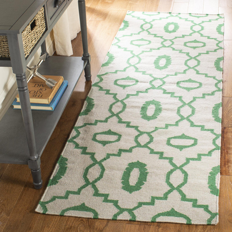 Tapis géométrique en laine tissé à la main Rodgers, Tapis de couloir 2 pi 6 po x 8 pi