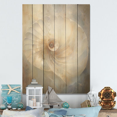 Bleu et blanc Nautilus Pearl Passage I - Nautilus, art sur bois de pin naturel