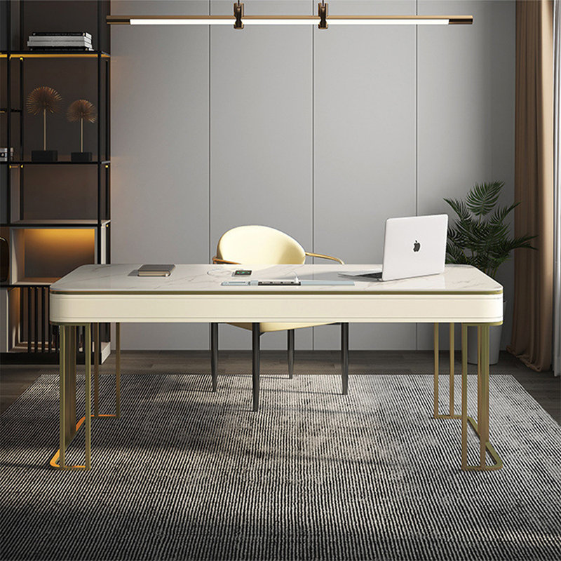 GI797912303246&Size Stone Stainless Steel Writing Desk with Built-In Electrical Outlet, 29.53" H x 55.12" W x 23.62" D