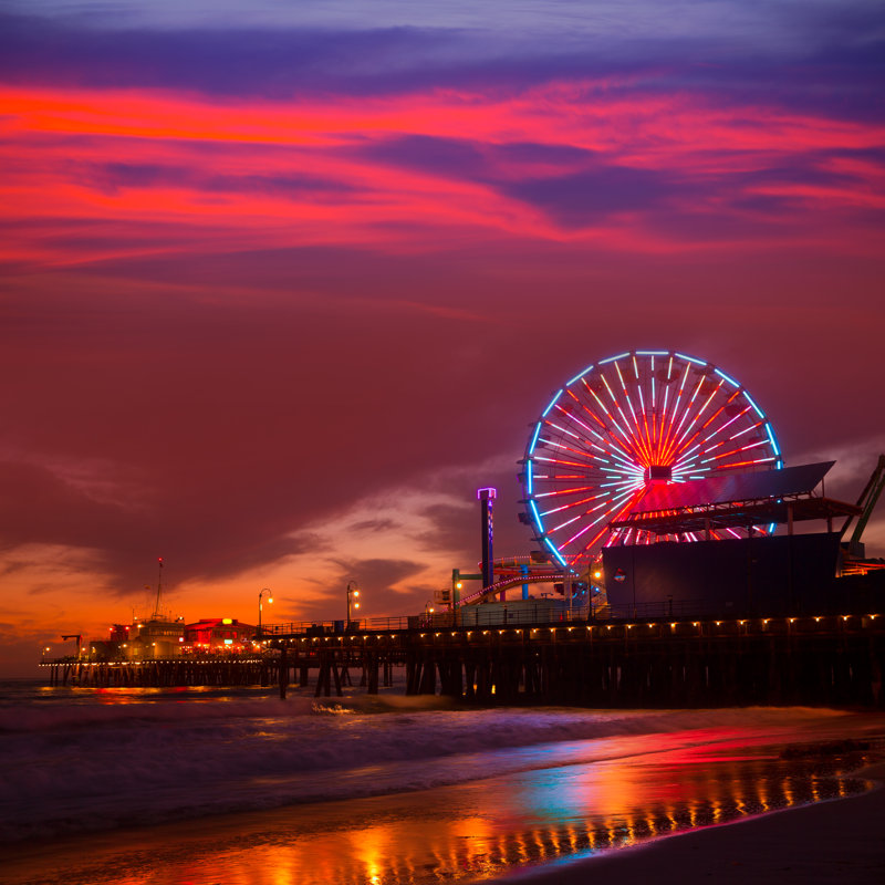 Santa Monica California Sunset - Wrapped Canvas Print, 30cm H x 30cm W x 3.8cm D