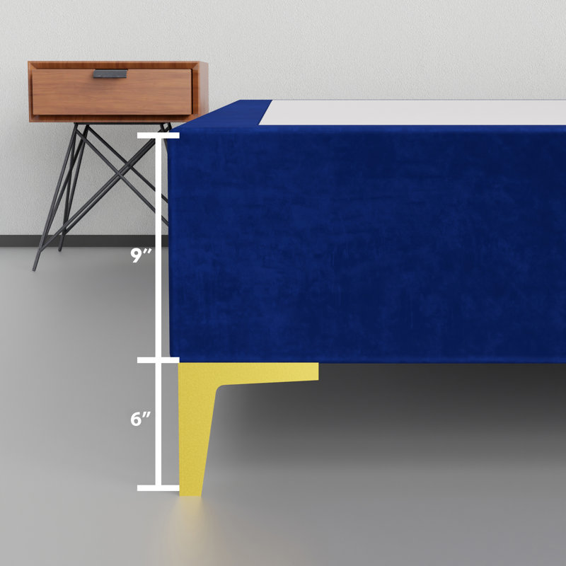 Karvin 15" Premium Velvet Material Wood Box Spring/Bed Frame, Durable, Stylish, Multi Color, California King, Blue