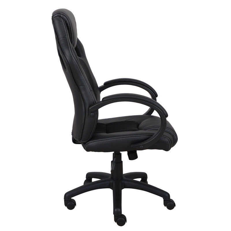 Fauteuil de jeu et de course pivotant en similicuir ergonomique Inbox Zero, Noir