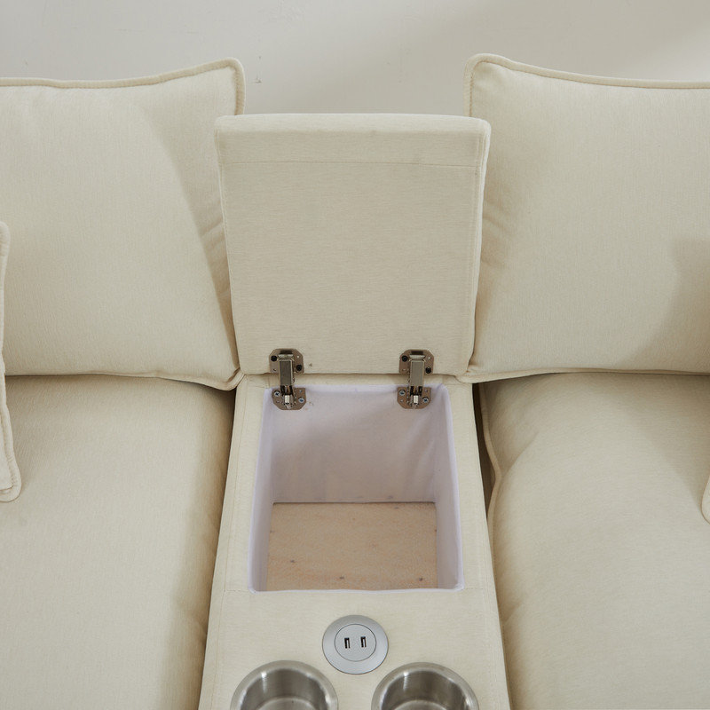 Canapé modulaire en chenille de 142 pièces de 142,5 po avec console, rangement et ports USB, White Chenille