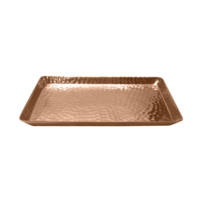 Plateau de coiffeuse Oneita | Plateau de coiffeuse rectangulaire martelé avec fond rembourré | Finition cuivre, Cuivre