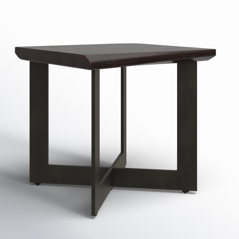 Metivier Square Acacia Wood and Metal Industrial End Table
