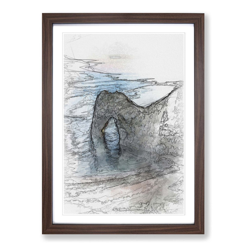 Durdle Door Cliffs Dorset - Picture Frame Graphic Art Print, Walnut Framed, 36cm H x 27cm W x 2cm D