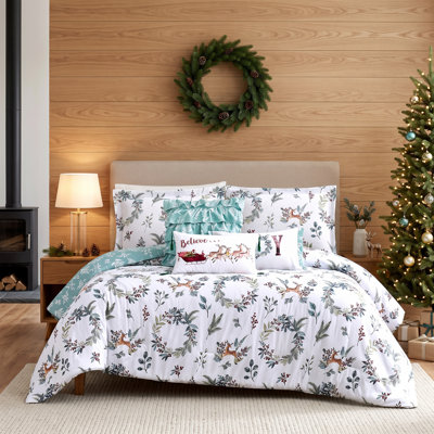 Southshore Fine Linens Happy Holidays Reversible Comforter Bedding Set, 6-Piece, 1 Comforter, 2 Shams, 2 Throw Pillows and 1 Pillow Cover, Full/Queen