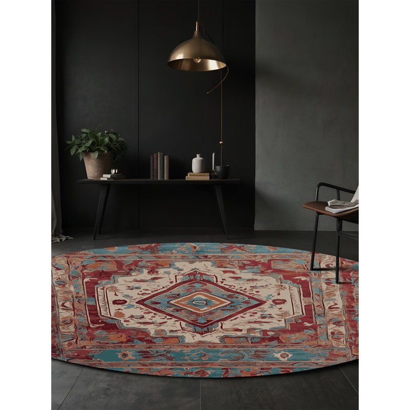 Machine Washable Brown Area Rug, Round 4'
