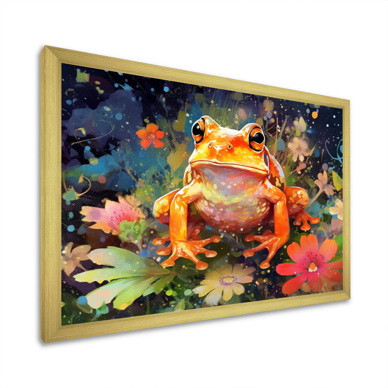 «Leaping Frogs Amphibians I», art mural grenouille, H 12 po x l 20 po x P 1 po, Cadre doré à une seule photo
