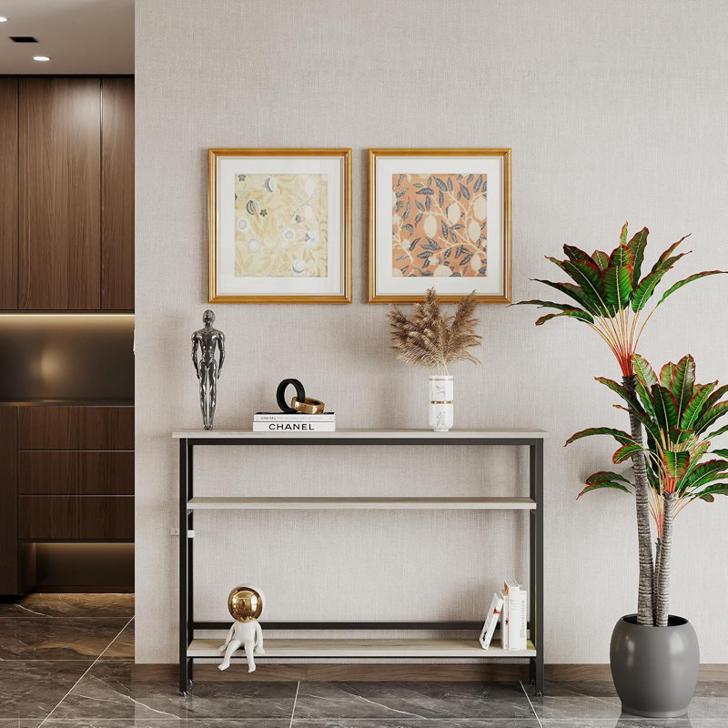 Slim Console Table for Hallway, 100cm Thin End Table Metal Frame, Compact Display Sofa Table for Small Spaces, Entryway, Living Room, Sturdy