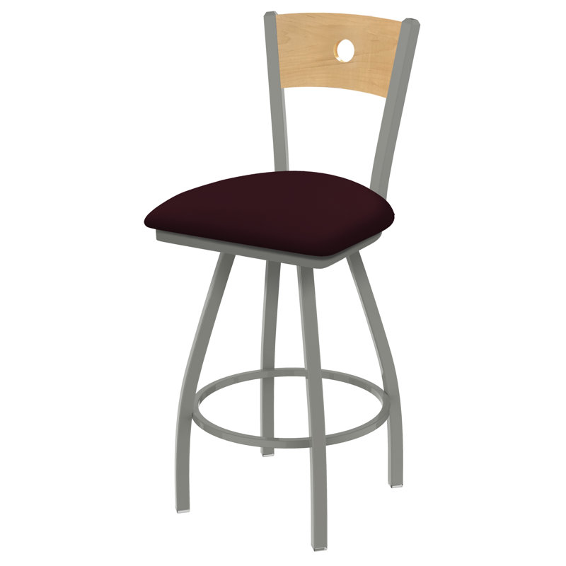 Tabouret pivotant Voltaire, Chêne naturel, Nickel anodisé, Siège Canter Bordeaux / dossier en érable nature
