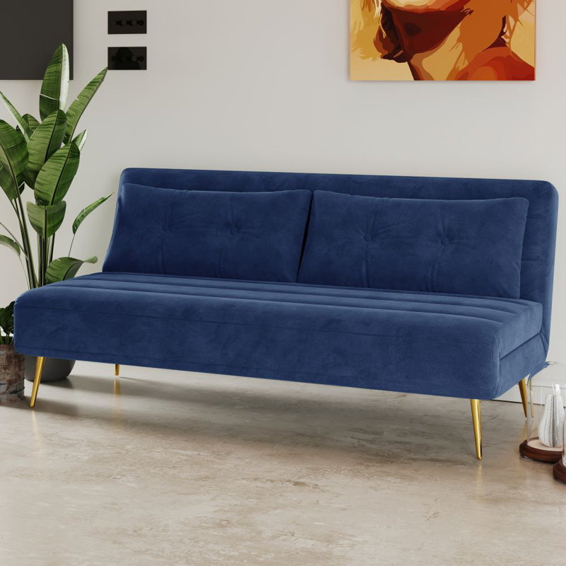 Guille 2 Seater Polyester Sofa Bed, 79cm H x 118cm W x 81cm D, Blue