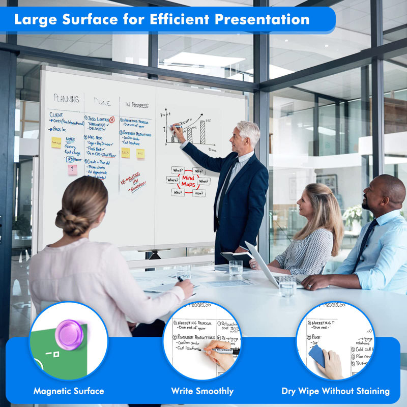 60" x 48" Freestanding Foldable Whiteboard Double Side Mobile Magnetic Dry Erase Board on Wheels
