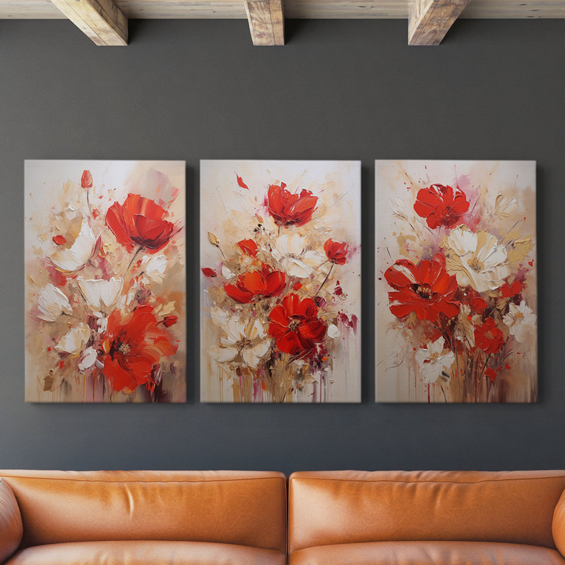 Série d'étude florale CIX - Ensemble de 3 toiles tendues avec châssis - Prêt à être accroché, H 27 po x l 18 po