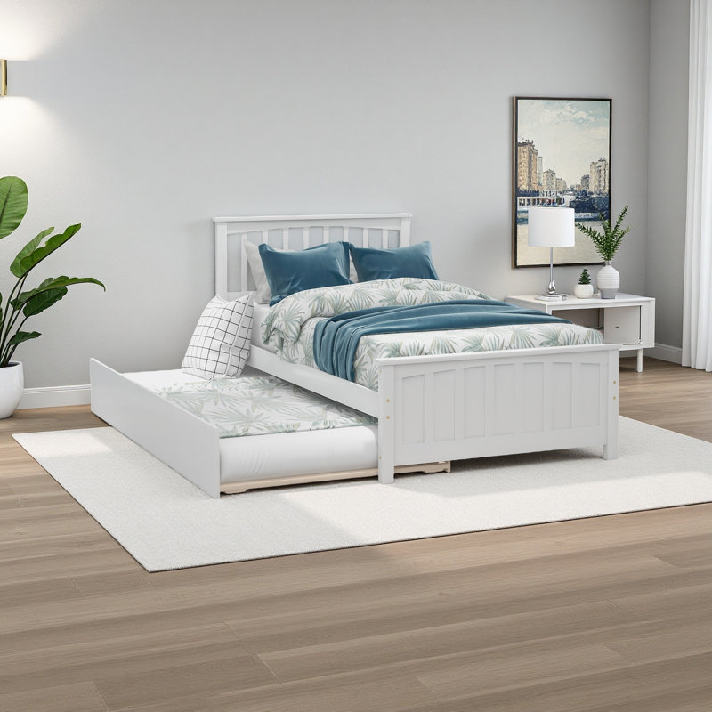 Lit plateforme simple avec lit gigogne, Blanc