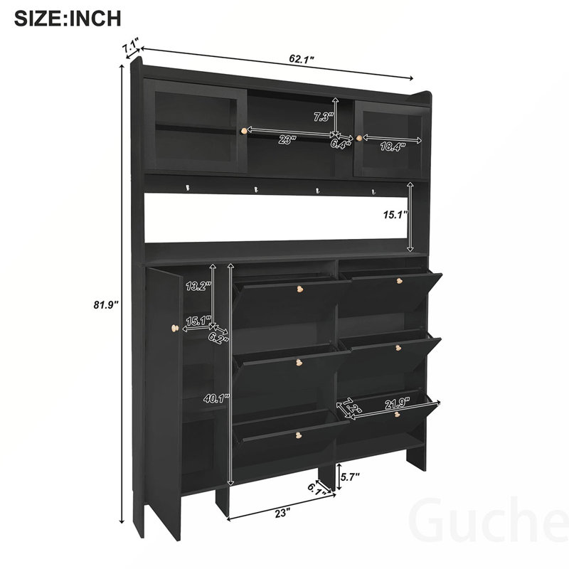 Multifunctional Hallway Cabinet with Shelves and Drawers for Storage, Black