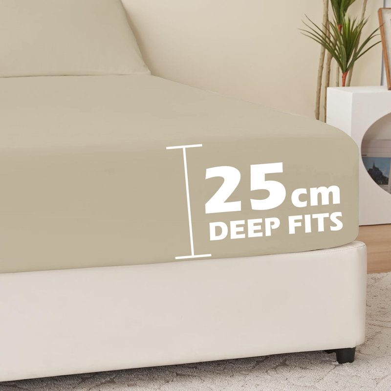 Leila Microfiber 25cm Deep Pocket Fitted Bed Sheet, Kingsize (5'), Beige