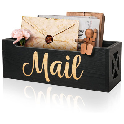 Mail Organizer Mail Holder Countertop, Rustic Wooden Mail Basket Mail Tray Letter Holder Box for Desk Home Office Wall Mount