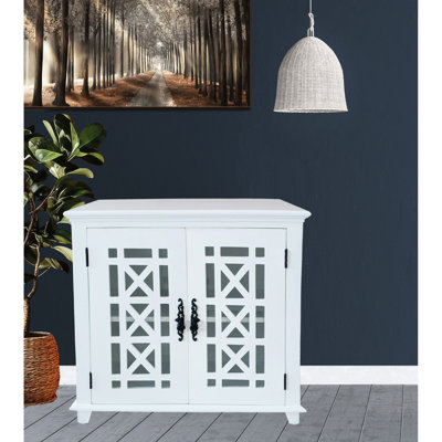 Armoire décorative blanche en bois massif et porte en verre avec tablette, idéale pour les espaces principaux