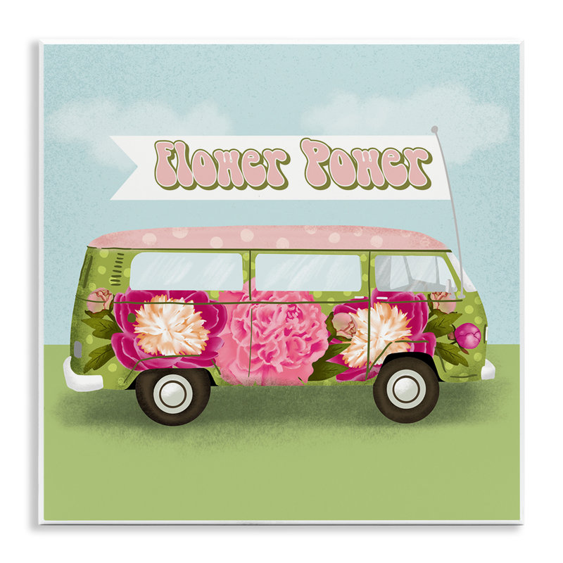 Plaque murale Flower Power Peony Bus, design par Jilly Jack Designs