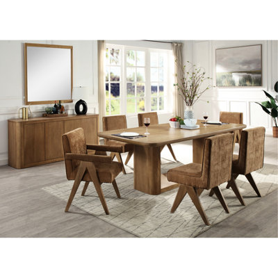 7 - Piece Dining Featuring Rectangular Pedestal Table, Upholstered Chairs, Oak Finish, Composite Wood And Chenille, 4 Side 2 Arm With Chairs Chenille