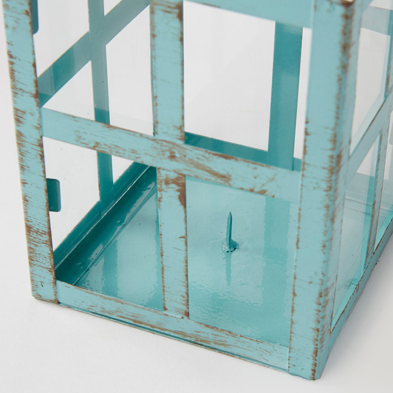 Lanterne de table, Bleu patiné, l 2,5 po x P 2,5 po x H 6,7 po
