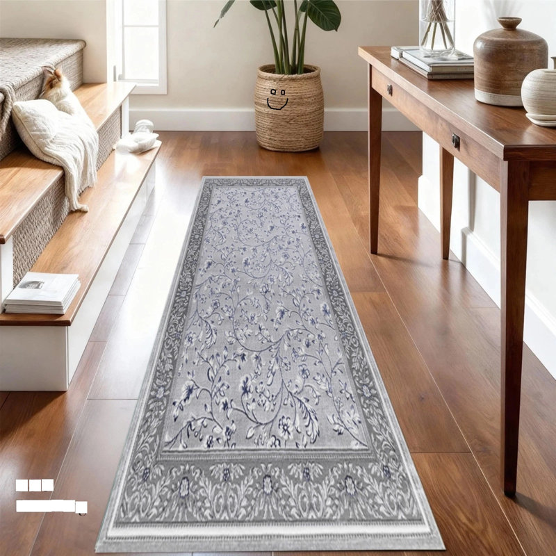 Floral Flokati Area Rug, Blue, Runner 60 cm x 220 cm