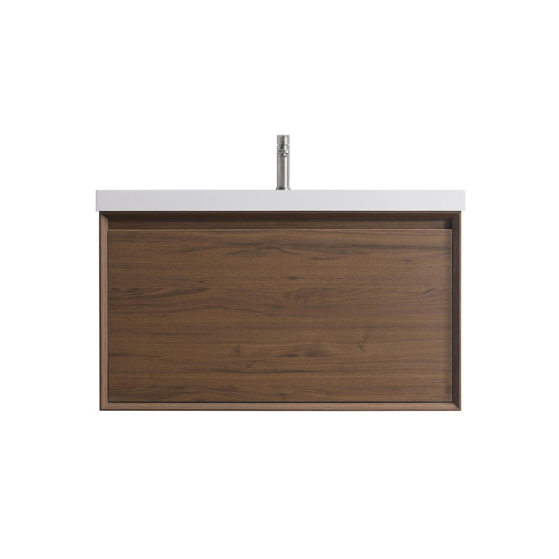 Capot - 6 36,00 po X P 19,70 po P x 21,70 po Meuble-lavabo mural H en bois naturel avec plateau blanc
