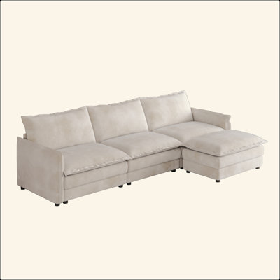 Canapé en velours côtelé confortable à 3 places en velours côtelé avec repose-pieds mobile pour le salon, ensemble de canapé en L surdimensionné à assise profonde, canapé rembourré en forme de L à assise profonde de grande taille avec 3 coussins