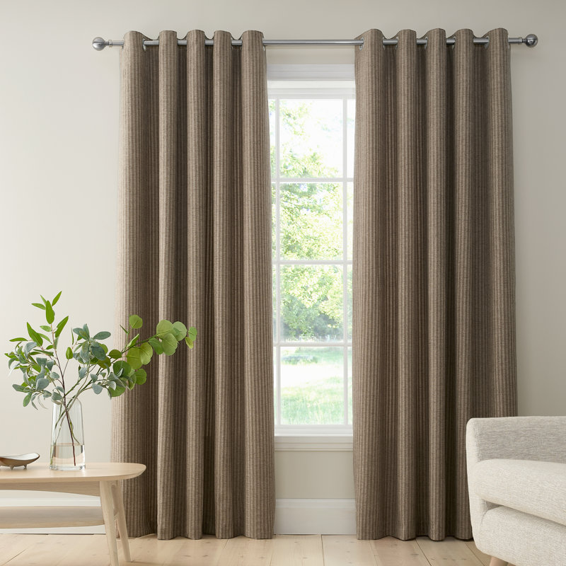 Chenille Stripe Lined Eyelet Curtains, Natural, 46x54 Inch