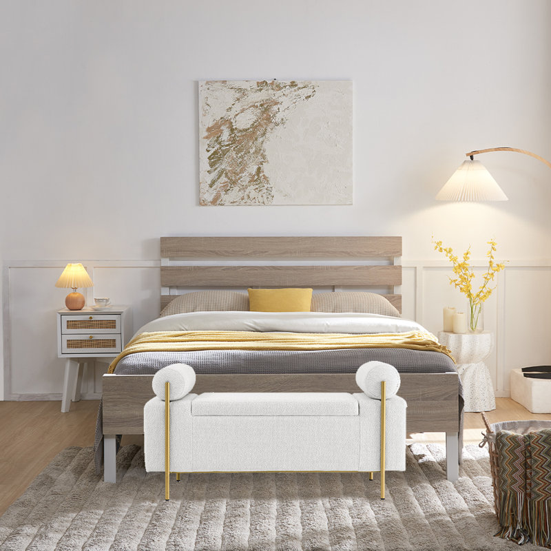Banc de rangement rembourré Ryla, Blanc