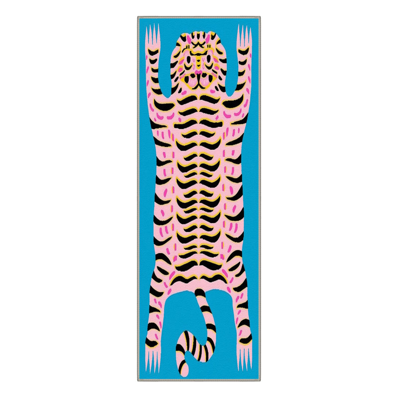 Kai Funky Tiger Animal Print Machine Washable Blue / Pink Indoor Area Rug with Non-Slip Backing, Runner 2' x 7', Nexus