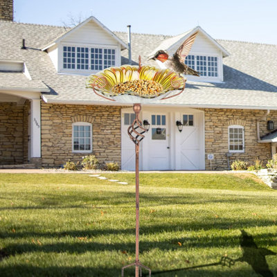 Bird Baths For Outdoors,Outdoor Bird Bath, Glass Birdbath Sunflower Bird Feeders Bowl With Stake For Garden Yard Decor (Yellow)
