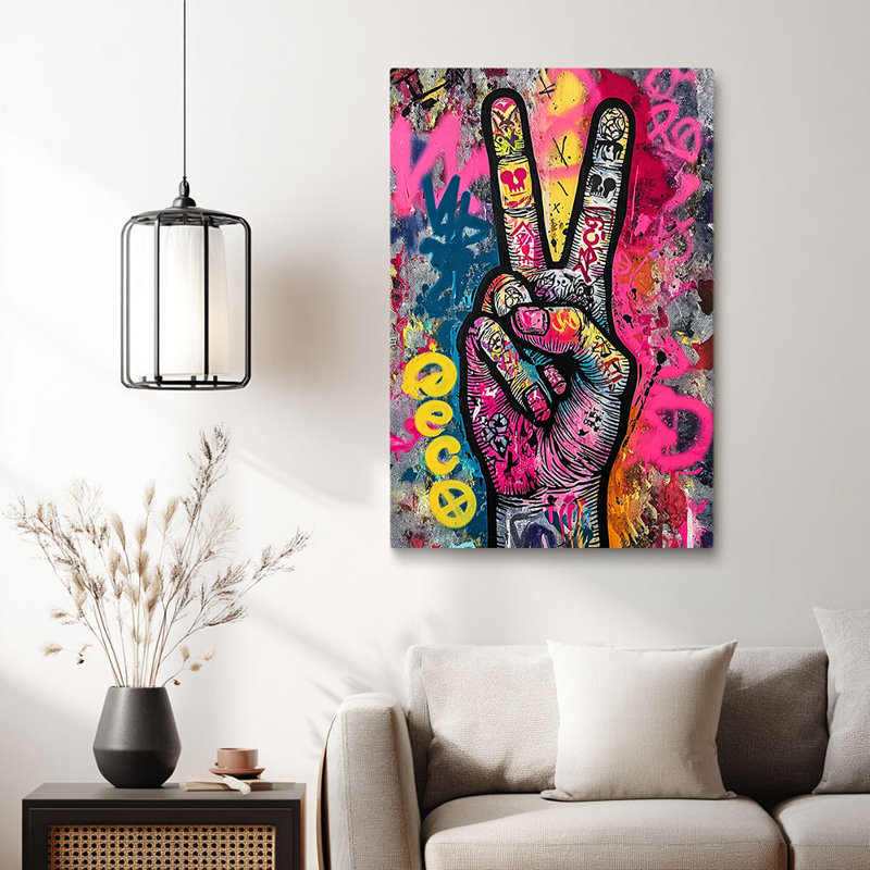 Cadre de toile tendue «Colorful Peace Hand Graffiti» pour Eclectic Studio, 30 x 20 pouces (75 x 50 x 2 cm)
