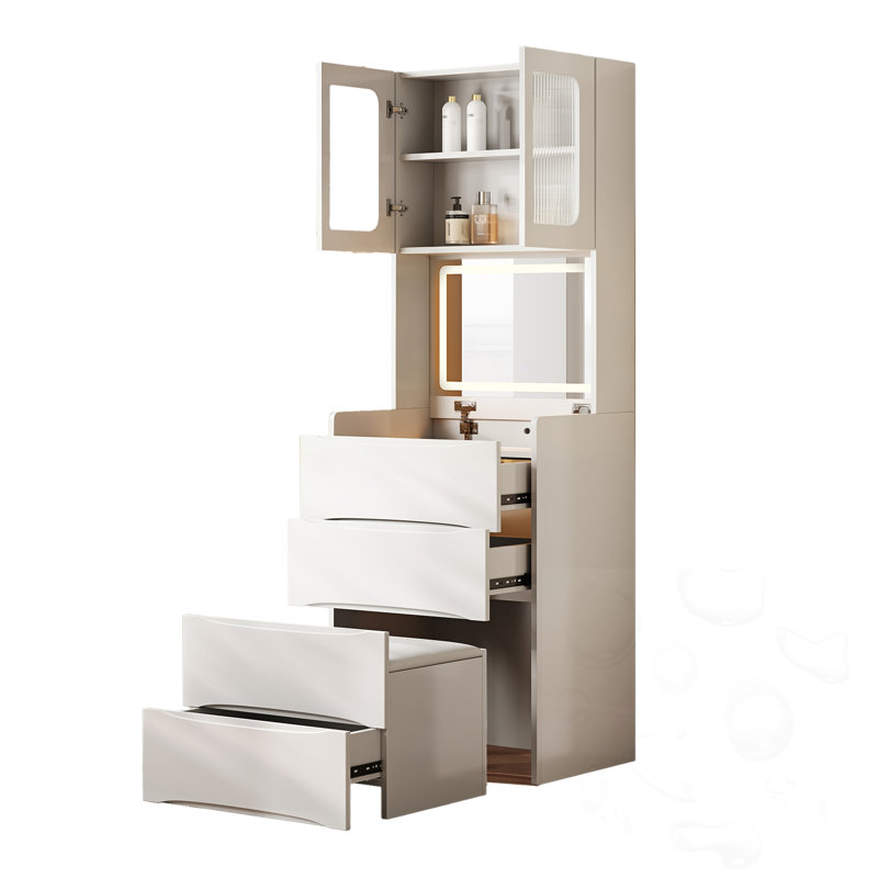 3-In-1 Adjustable LED Storage Vanity Table With Storage Stool&Flip Top