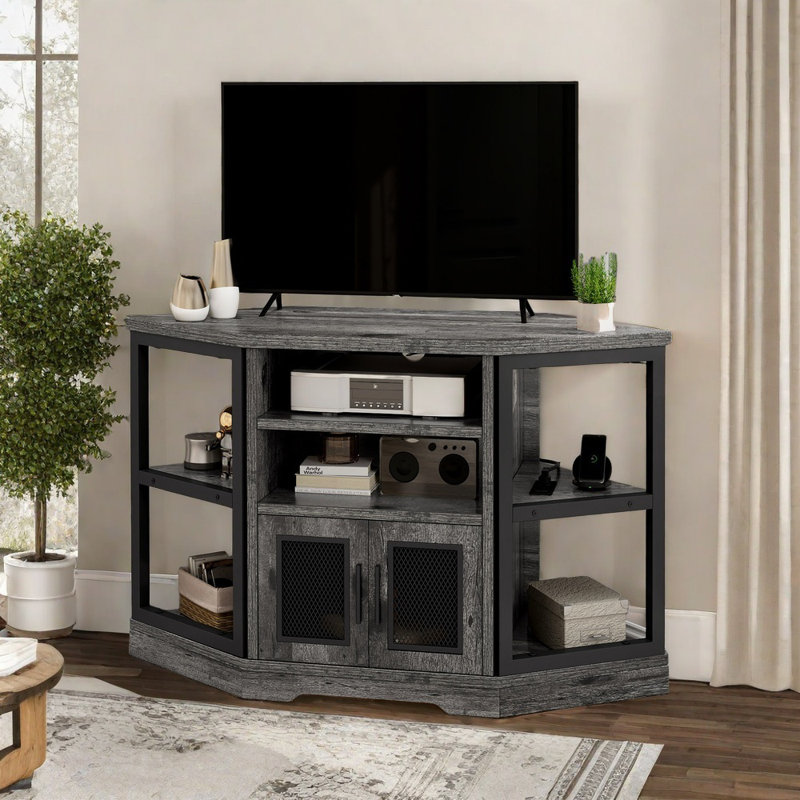 Preiss 47" Corner TV Stand with Media Storage for TVs up to 50" For Living Room, Charcoal Gray