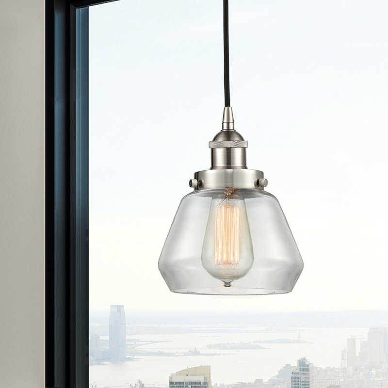 Luminaire suspendu conique à 1 lumière Cahn, Transparent, Nickel satiné brossé