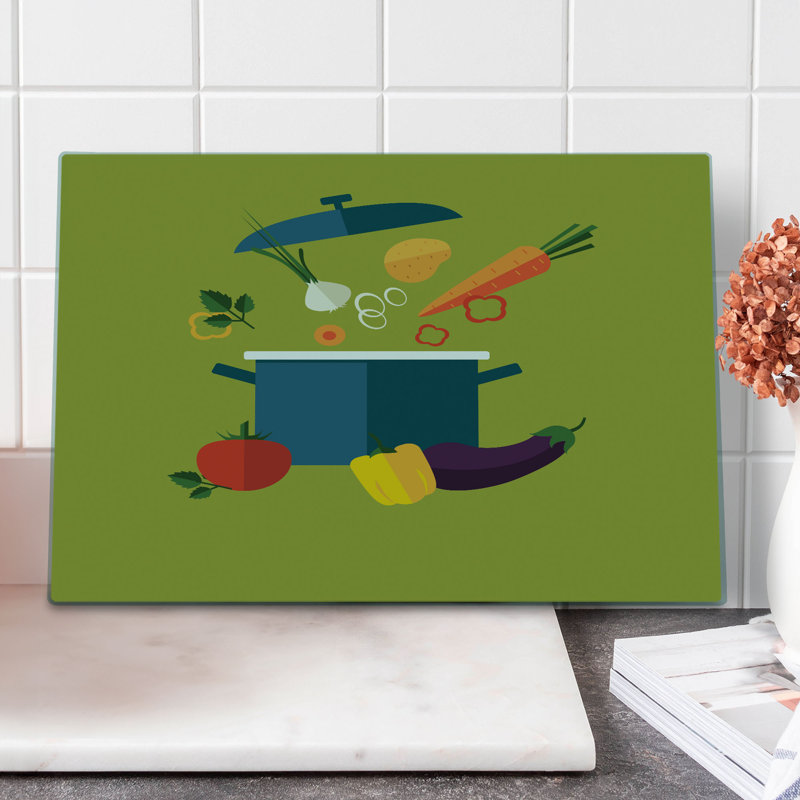 Ambesonne Vegetable Art Cutting Board Large Size Vegetarian Soup Multicolor