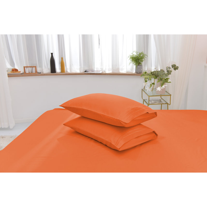  Ensemble de draps 1800 fils en rayonne de bambou, Ensemble de draps pour taille de lit très grand c, Orange