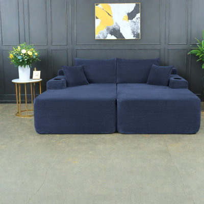 Canapé modulaire à compression, siège profond en velours côtelé bleu 69 po, salon moderne