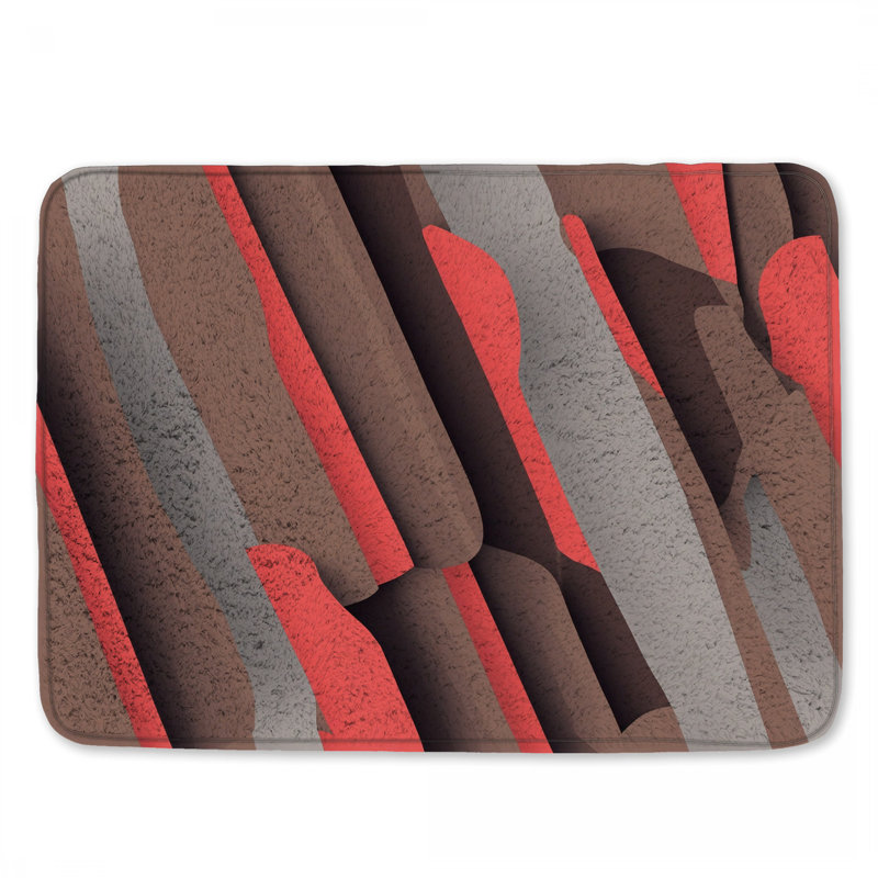 Tapis de bain brun à rayures rouges, L 24 po x L 17 po